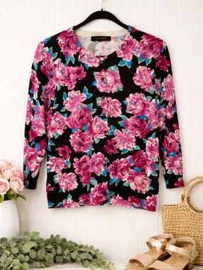 Ellen Tracy Cardigan Button Up Floral Boho Size Medium